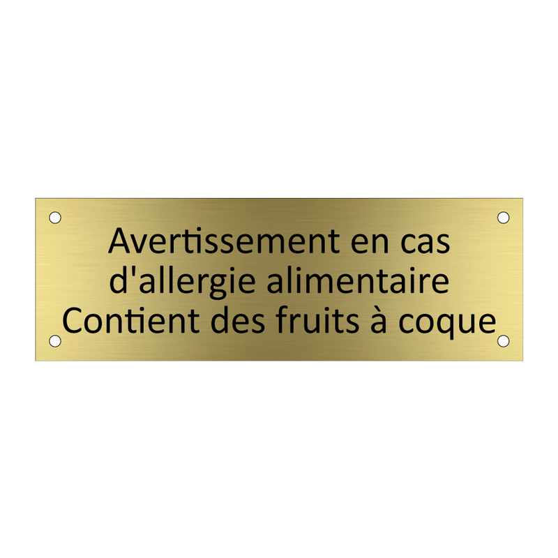 Avertissement en cas d'allergie alimentaire Contient des fruits à coque