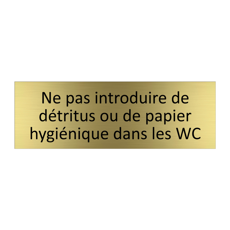 Ne pas introduire de détritus ou de papier hygiénique dans les WC