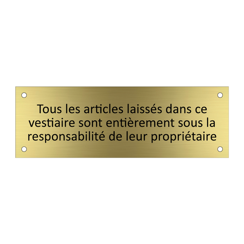 Tous les articles laissés dans ce vestiaire sont entièrement sous la responsabilité de leur propriétaire