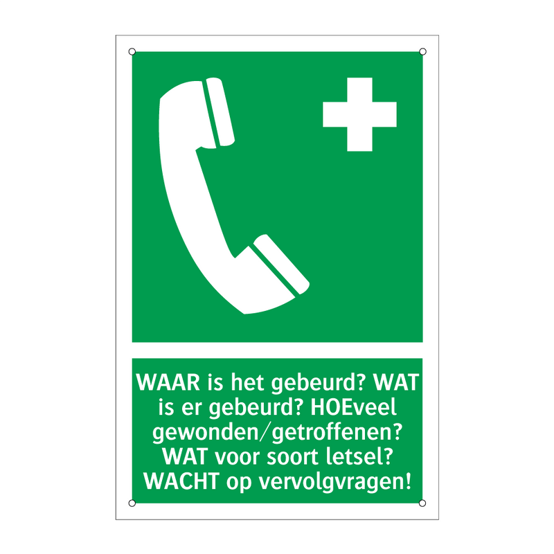 WAAR is het gebeurd? WAT is er gebeurd? HOEveel gewonden/getroffenen? WAT voor soort letsel? WACHT op vervolgvragen!