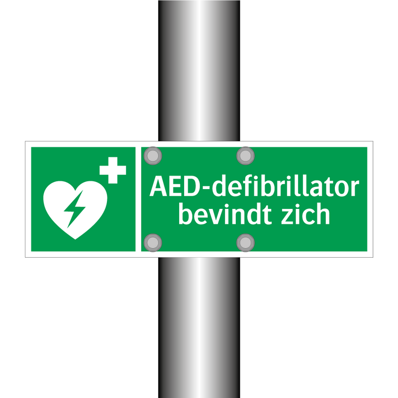 AED-defibrillator bevindt zich