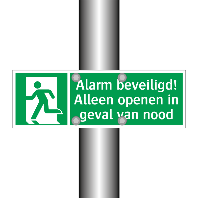 Alarm beveiligd! Alleen openen in geval van nood & Alarm beveiligd! Alleen openen in geval van nood