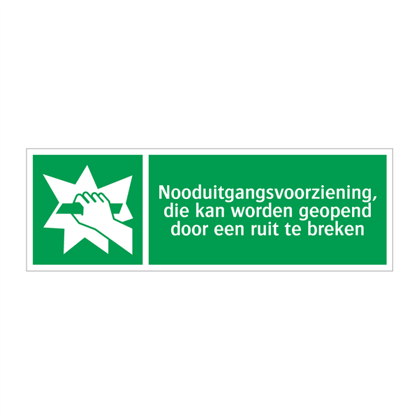 Nooduitgangsvoorziening, die kan worden geopend door een ruit te breken