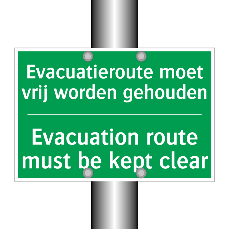 Evacuatieroute moet vrij worden /.../ - Evacuation route must be /.../