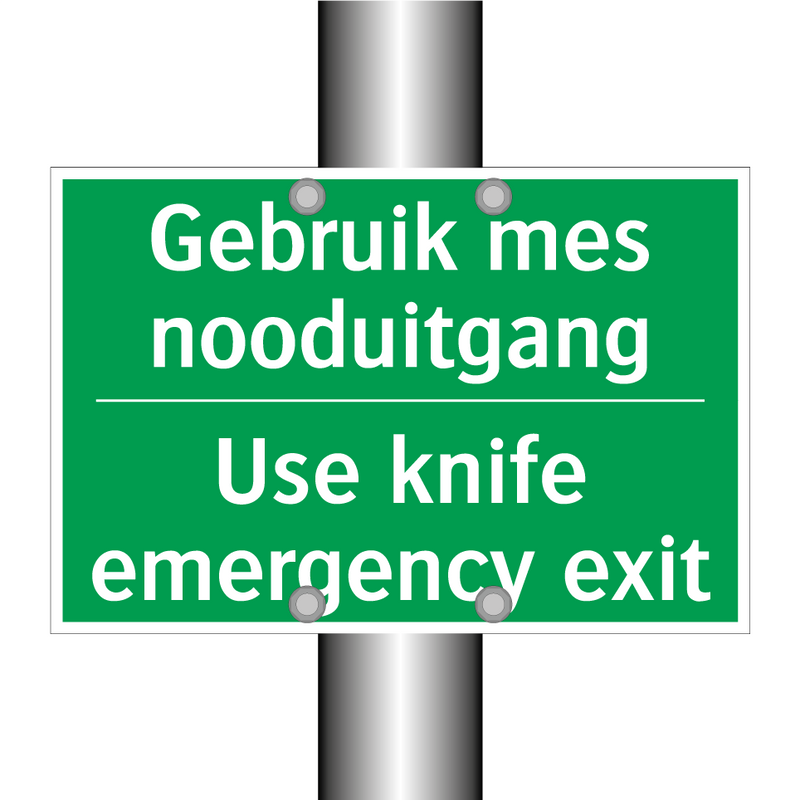 Gebruik mes nooduitgang - Use knife emergency exit