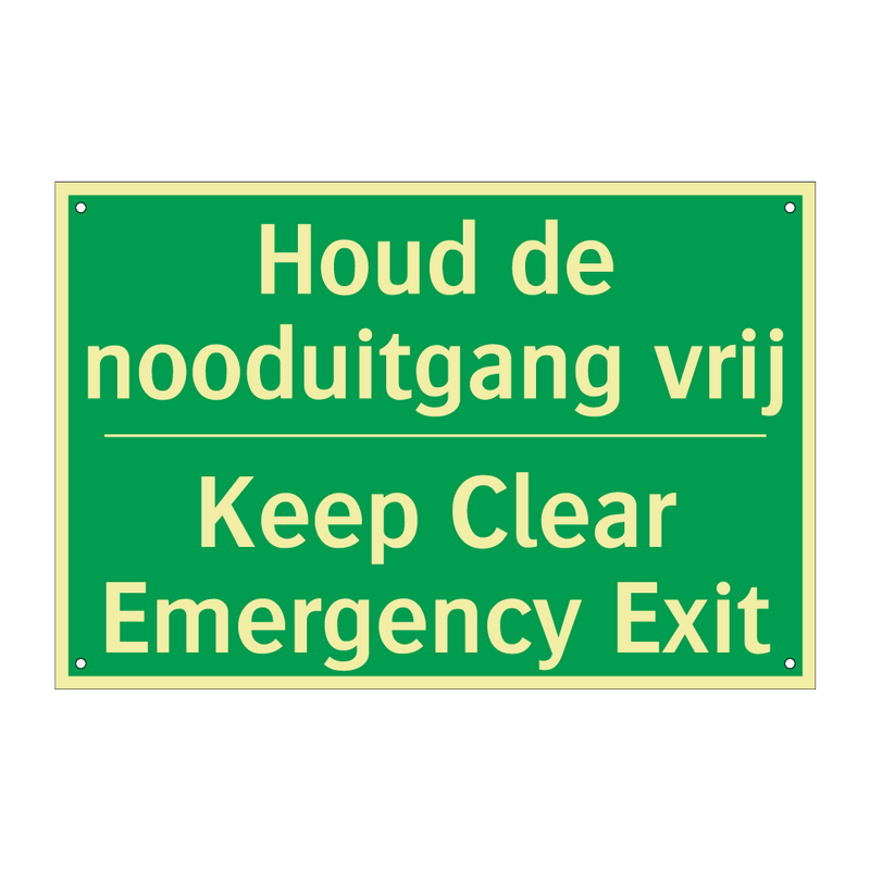 Houd de nooduitgang vrij - Keep Clear Emergency Exit