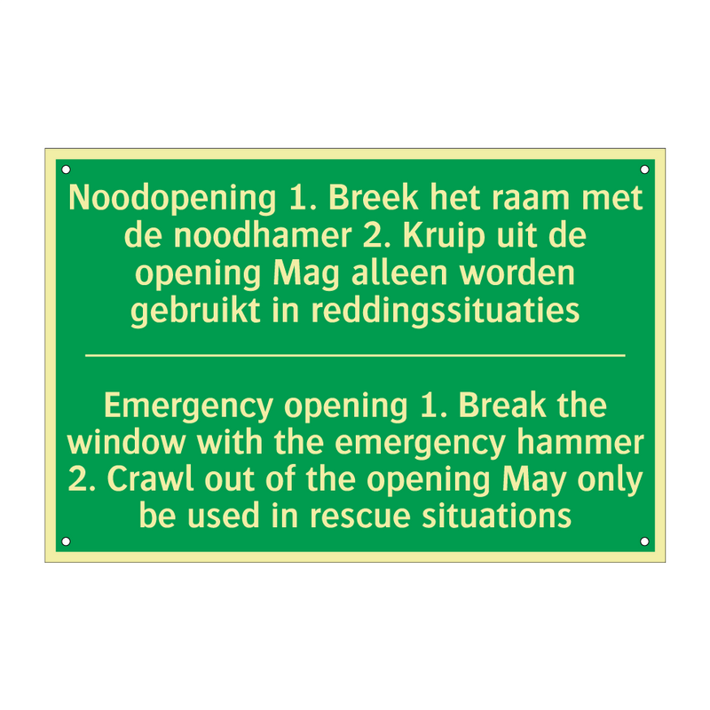 Noodopening 1. Breek het raam /.../ - Emergency opening 1. Break /.../