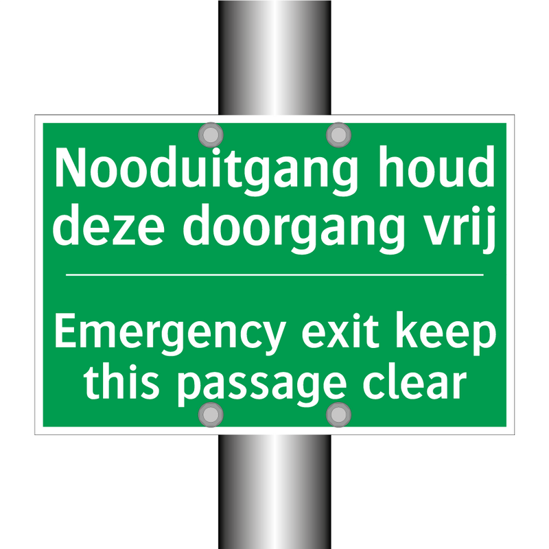 Nooduitgang houd deze doorgang /.../ - Emergency exit keep this /.../