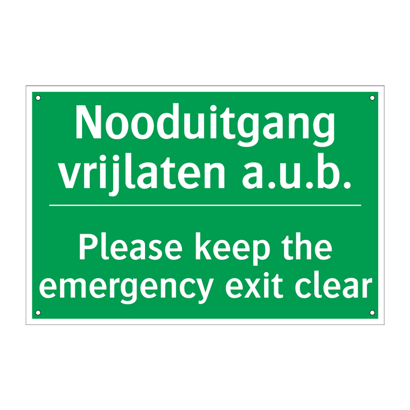 Nooduitgang vrijlaten a.u.b. - Please keep the emergency /.../