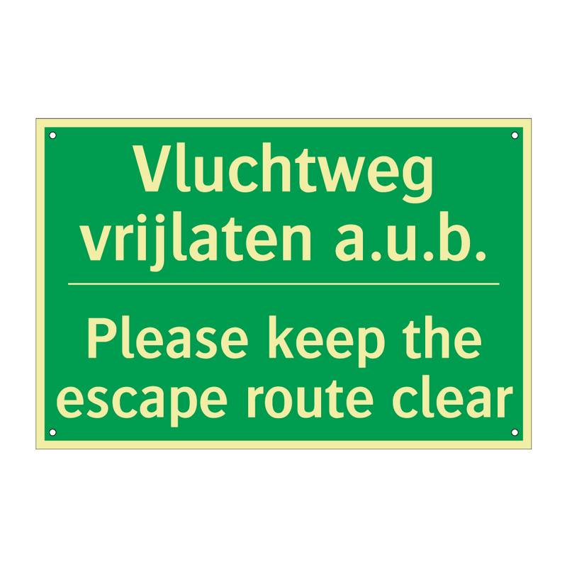 Vluchtweg vrijlaten a.u.b. - Please keep the escape route /.../