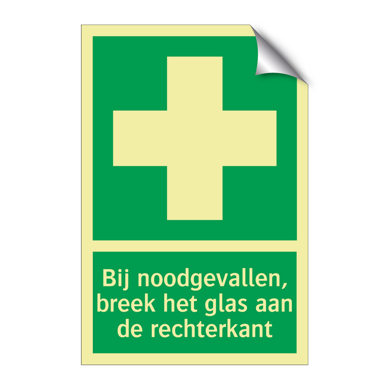 Bij noodgevallen, breek het glas aan de rechterkant