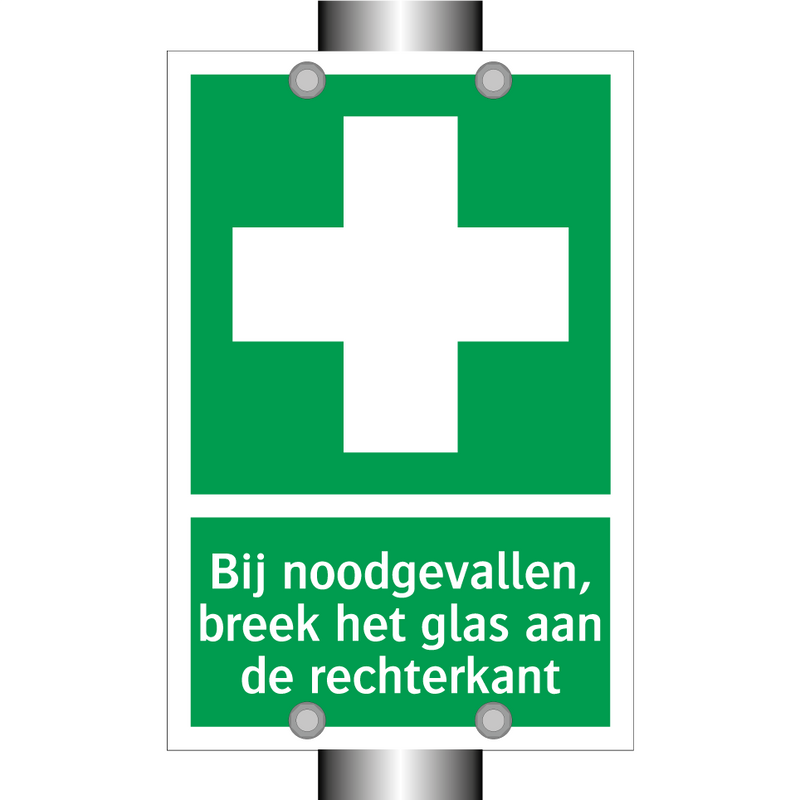 Bij noodgevallen, breek het glas aan de rechterkant