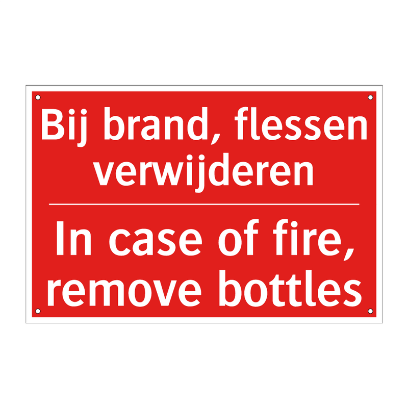 Bij brand, flessen verwijderen - In case of fire, remove bottles