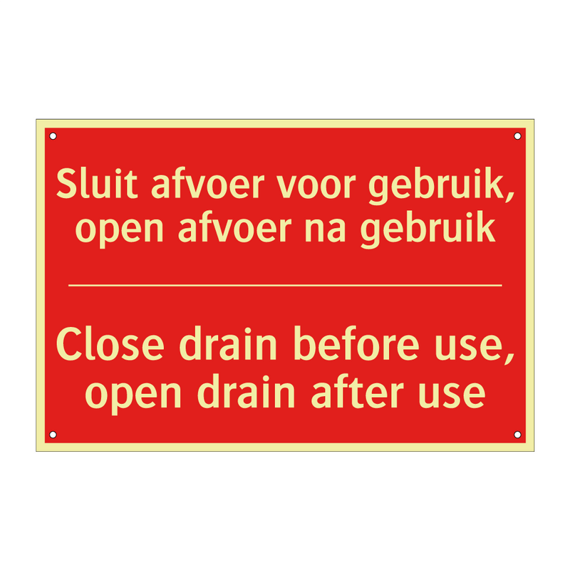 Sluit afvoer voor gebruik, open afvoer na /.../ - Close drain before use, open drain after /.../