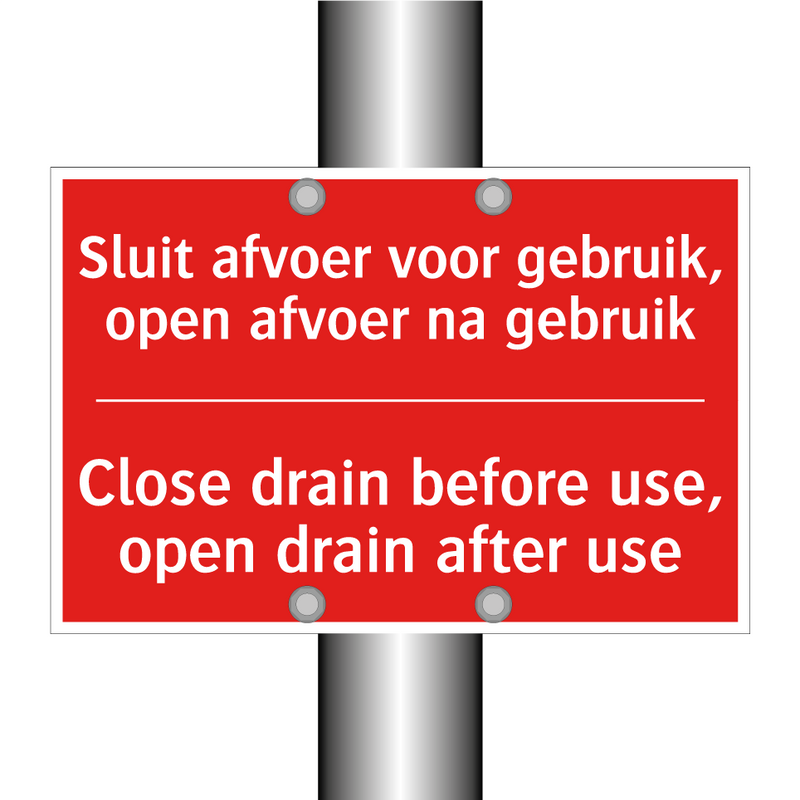 Sluit afvoer voor gebruik, open afvoer na /.../ - Close drain before use, open drain after /.../