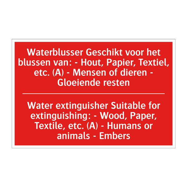 Waterblusser Geschikt voor het blussen van: /.../ - Water extinguisher Suitable for extinguishing: /.../