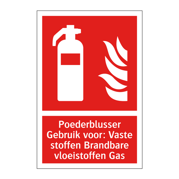 Poederblusser Gebruik voor: Vaste stoffen Brandbare vloeistoffen Gas