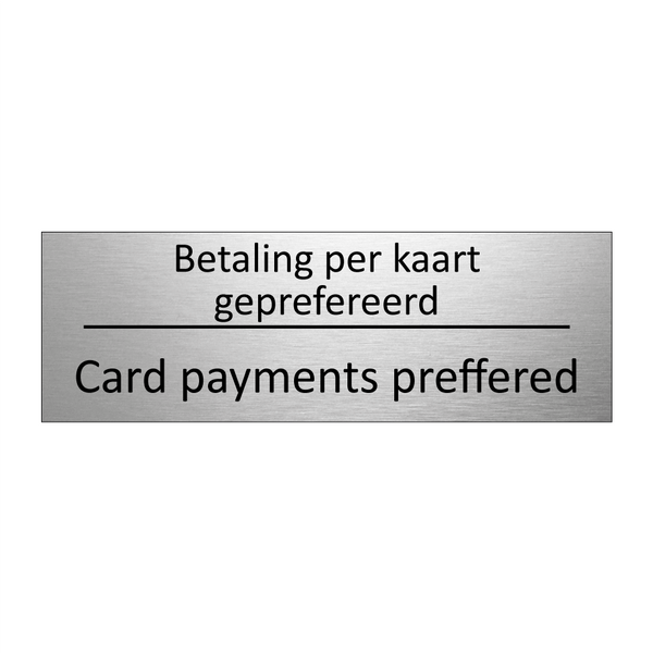 Betaling per kaart geprefereerd - Card payments preffered