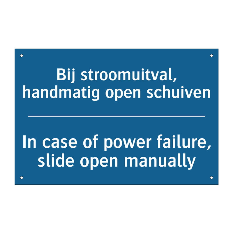 Bij stroomuitval, handmatig open /.../ - In case of power failure, slide /.../