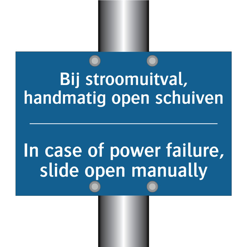 Bij stroomuitval, handmatig open /.../ - In case of power failure, slide /.../