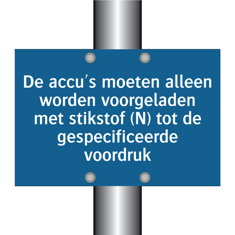 De accu's moeten alleen worden voorgeladen met stikstof (N) tot de gespecificeerde voordruk