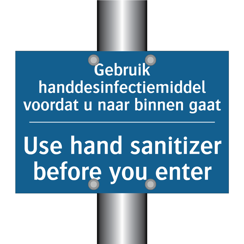 Gebruik handdesinfectiemiddel /.../ - Use hand sanitizer before you /.../