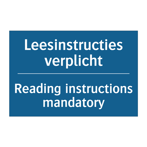 Leesinstructies verplicht - Reading instructions mandatory