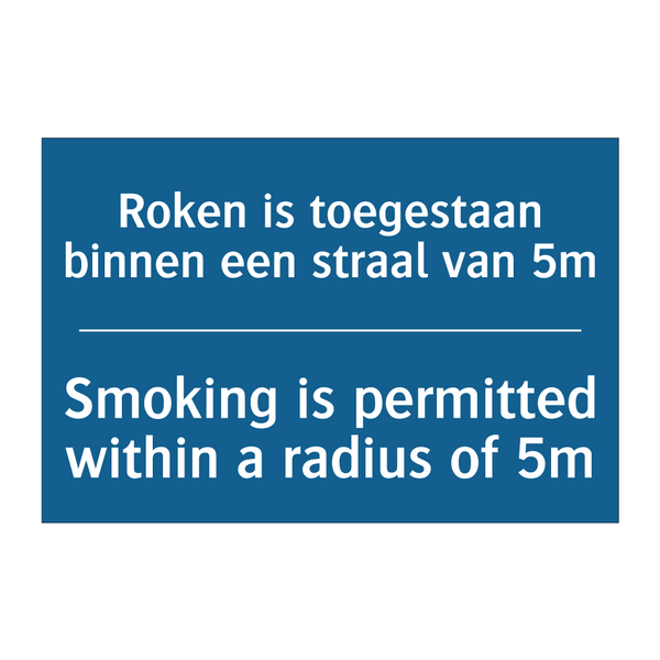 Roken is toegestaan binnen een /.../ - Smoking is permitted within a /.../