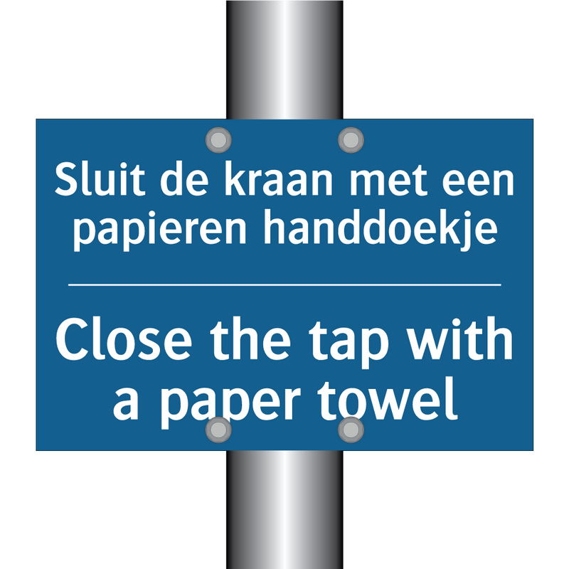 Sluit de kraan met een papieren /.../ - Close the tap with a paper towel /.../