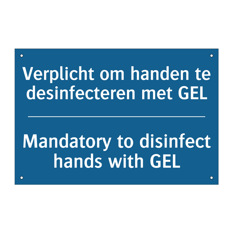 Verplicht om handen te desinfecteren /.../ - Mandatory to disinfect hands with /.../