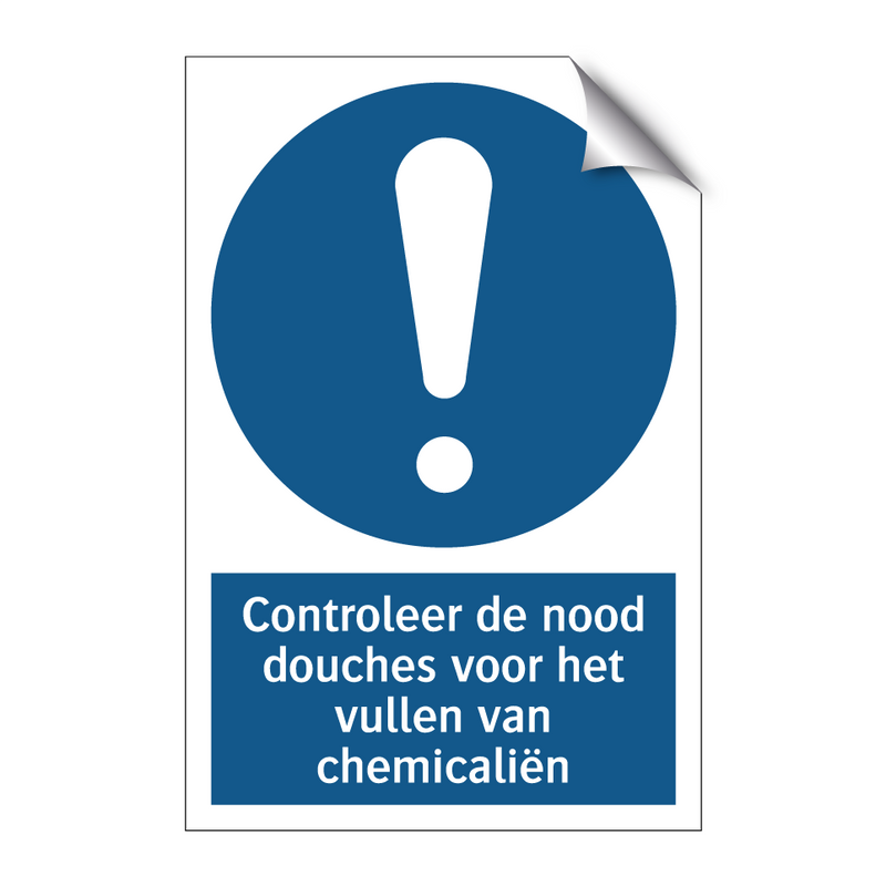 Controleer de nood douches voor het vullen van chemicaliën