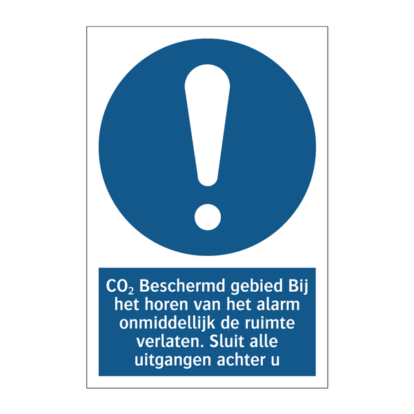 CO₂ Beschermd gebied Bij het horen van het alarm onmiddellijk de ruimte verlaten. Sluit alle uitgangen achter u