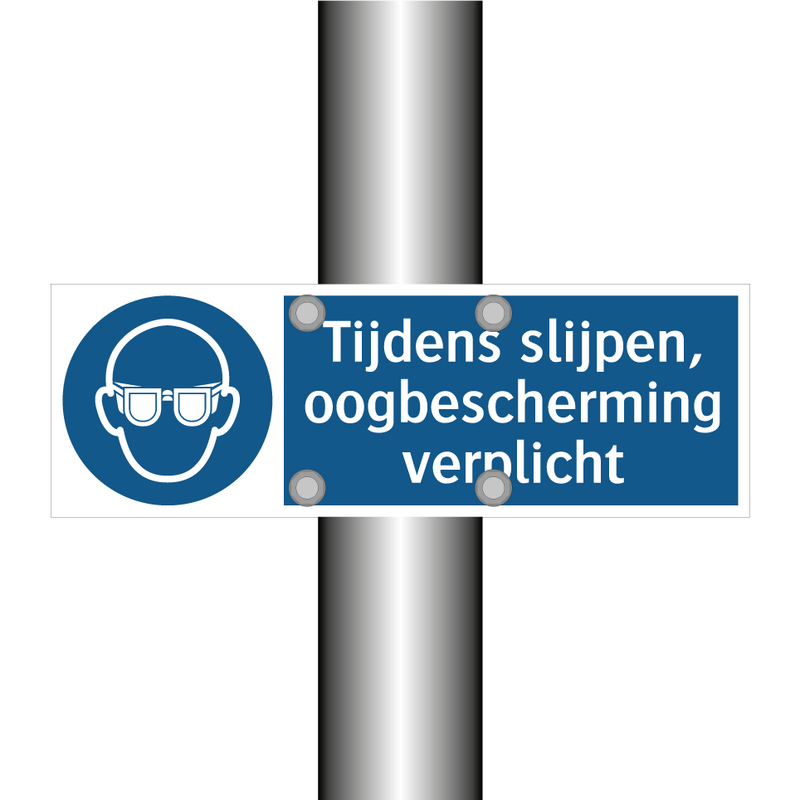 Tijdens slijpen, oogbescherming verplicht & Tijdens slijpen, oogbescherming verplicht