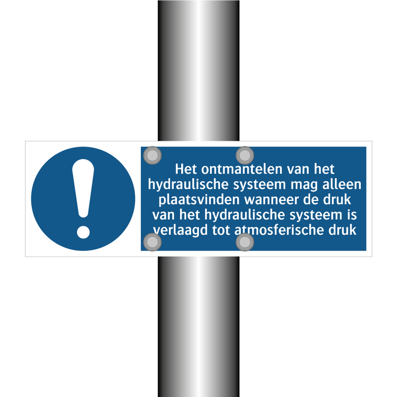 Het ontmantelen van het hydraulische systeem mag alleen plaatsvinden wanneer de druk van het hydraulische systeem is verlaagd tot atmosferische druk