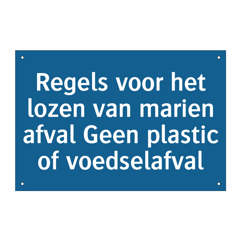 Regels voor het lozen van marien afval Geen plastic of voedselafval