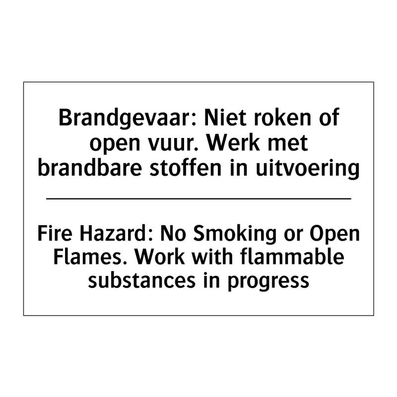 Brandgevaar: Niet roken of open /.../ - Fire Hazard: No Smoking or Open /.../