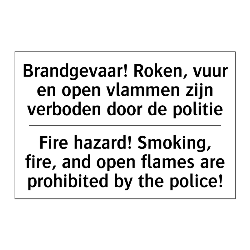 Brandgevaar! Roken, vuur en open /.../ - Fire hazard! Smoking, fire, and /.../