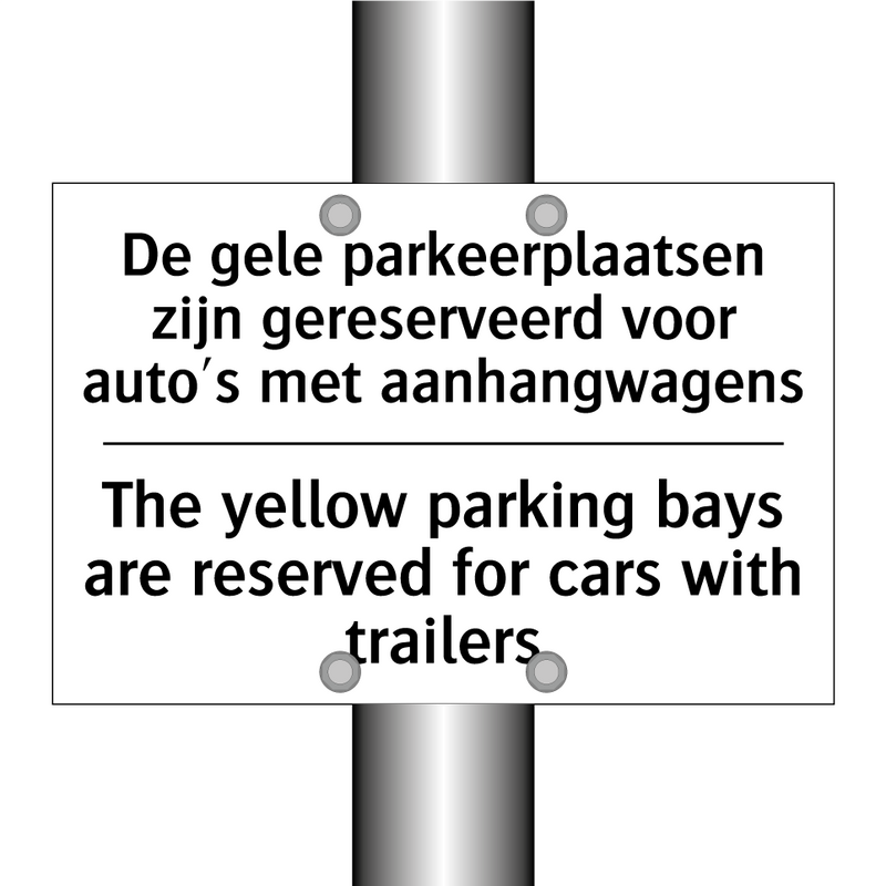 De gele parkeerplaatsen zijn gereserveerd /.../ - The yellow parking bays are reserved /.../