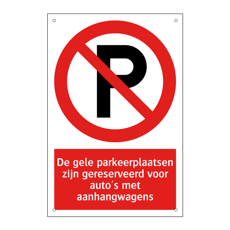 De gele parkeerplaatsen zijn gereserveerd voor auto's met aanhangwagens