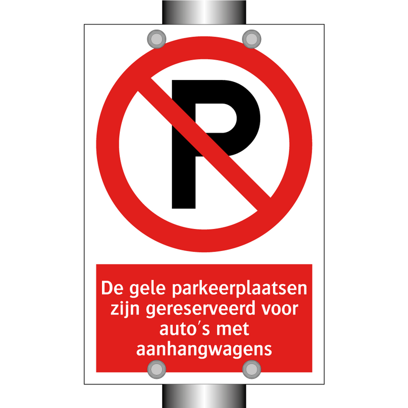 De gele parkeerplaatsen zijn gereserveerd voor auto's met aanhangwagens