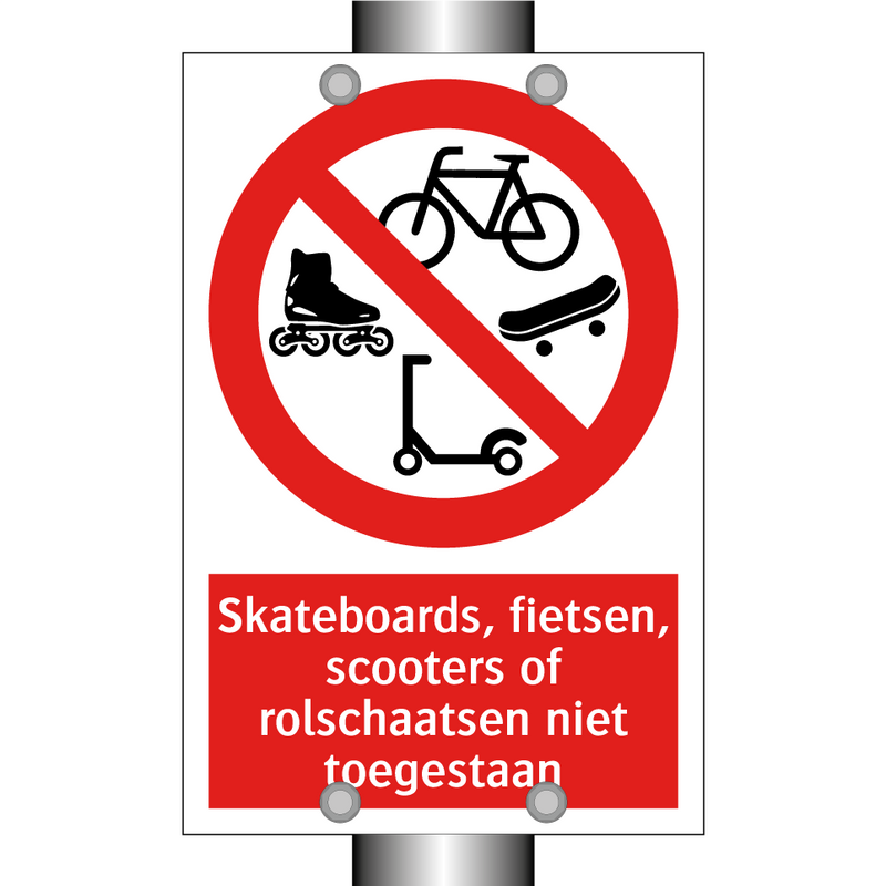 Skateboards, fietsen, scooters of rolschaatsen niet toegestaan