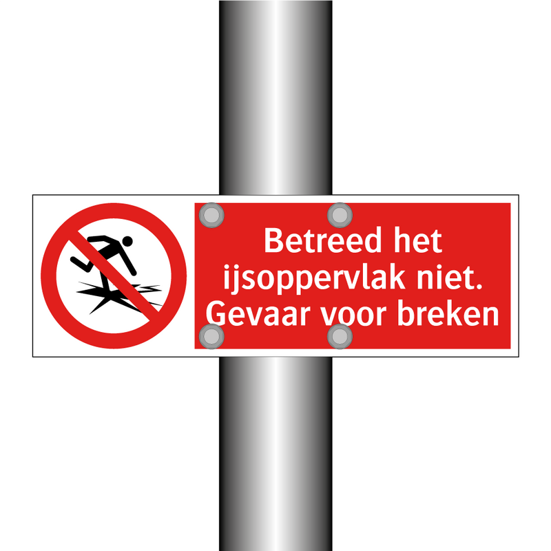 Betreed het ijsoppervlak niet. Gevaar voor breken