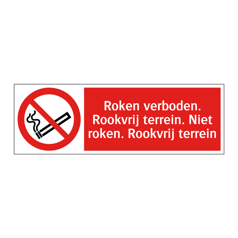 Roken verboden. Rookvrij terrein. Niet roken. Rookvrij terrein