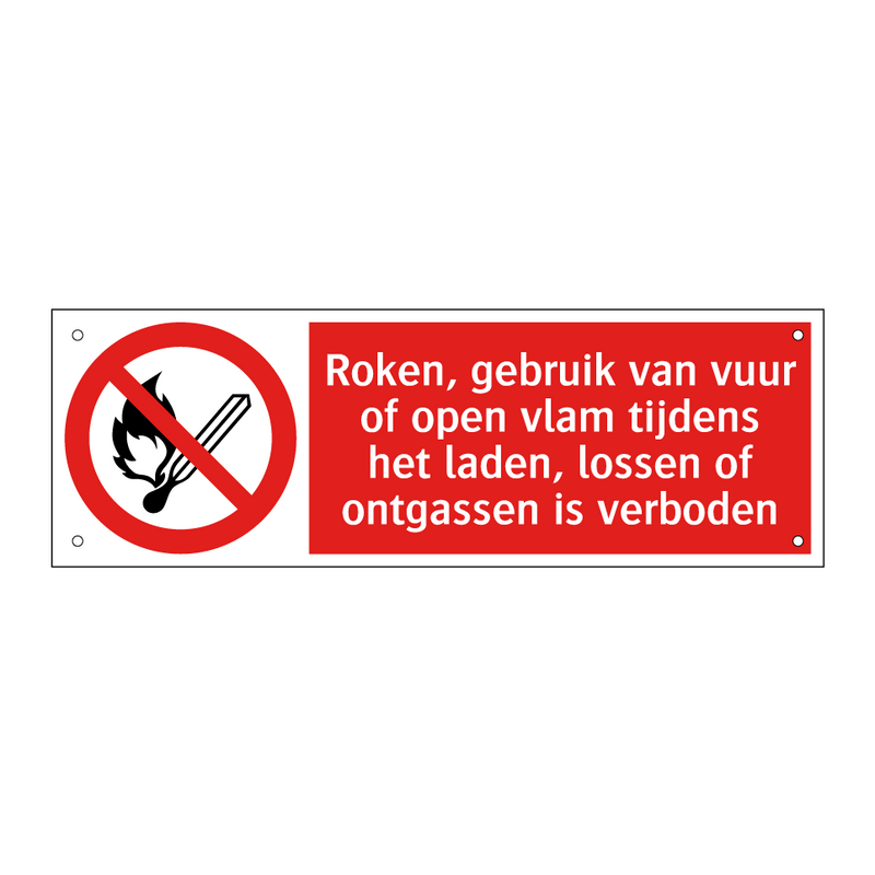 Roken, gebruik van vuur of open vlam tijdens het laden, lossen of ontgassen is verboden