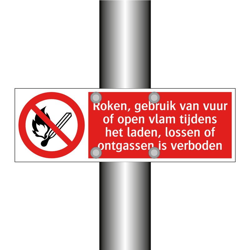 Roken, gebruik van vuur of open vlam tijdens het laden, lossen of ontgassen is verboden