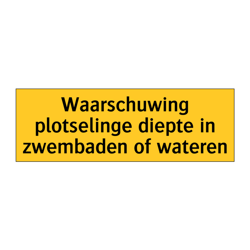 Waarschuwing plotselinge diepte in zwembaden of wateren