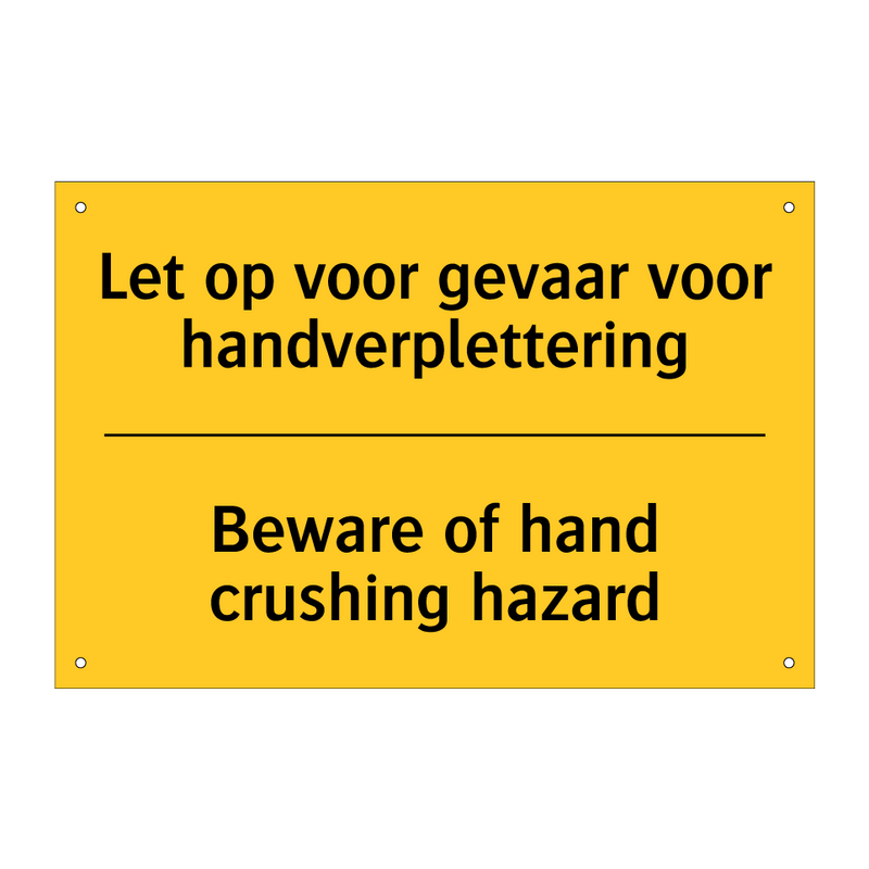 Let op voor gevaar voor handverplettering - Beware of hand crushing hazard