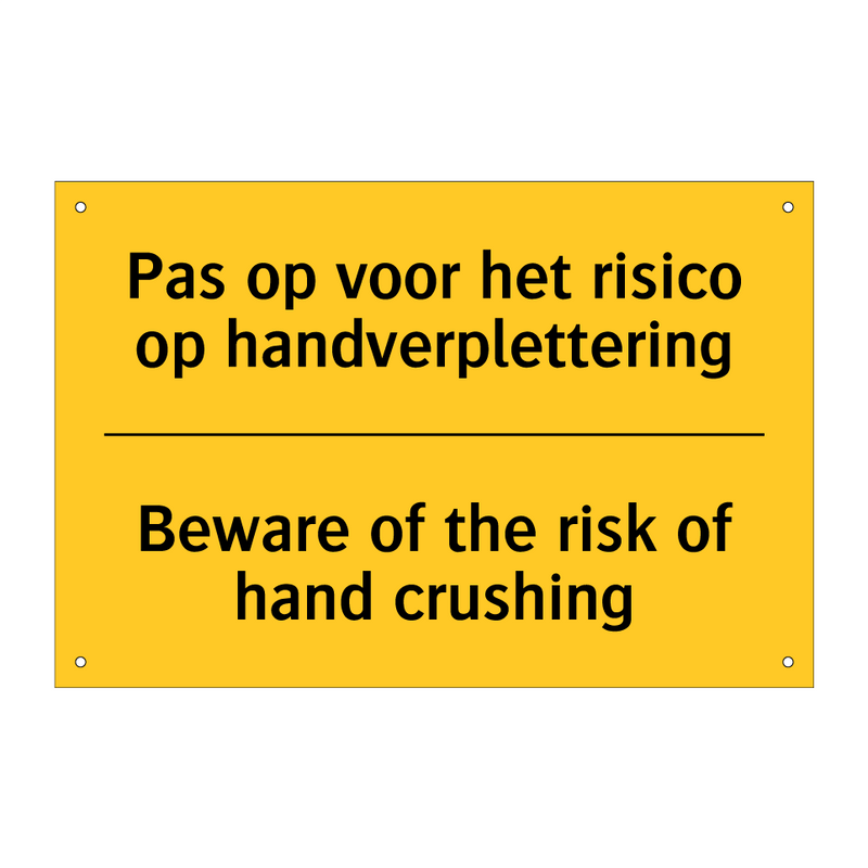 Pas op voor het risico op handverplettering - Beware of the risk of hand crushing