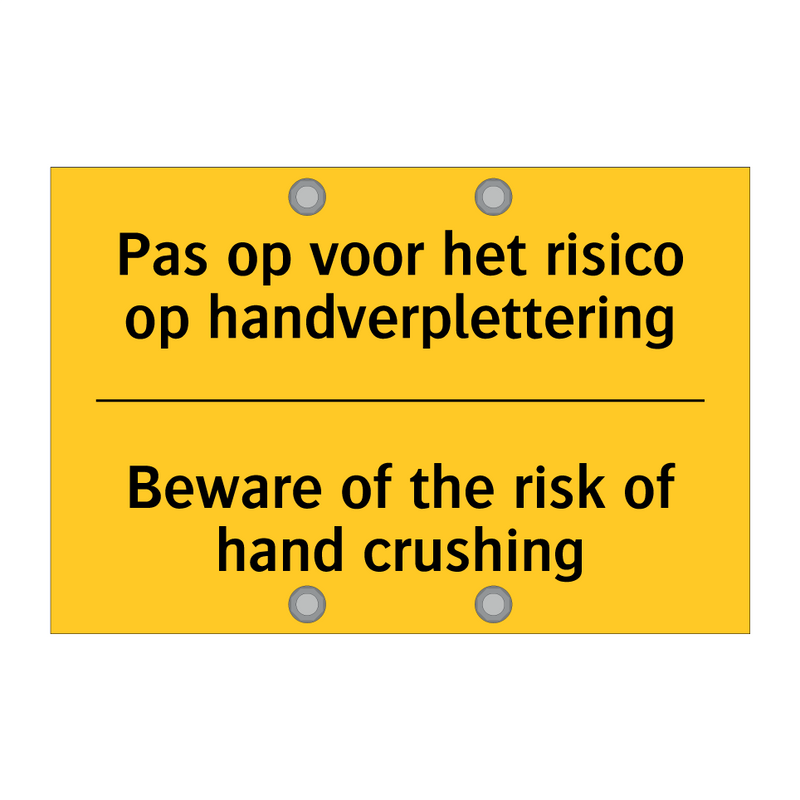 Pas op voor het risico op handverplettering - Beware of the risk of hand crushing