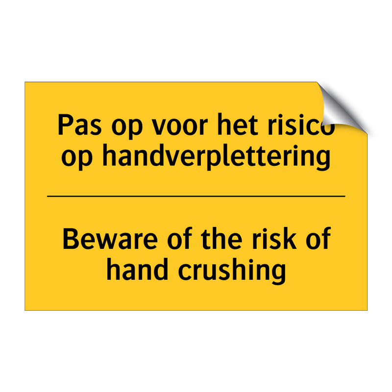 Pas op voor het risico op handverplettering - Beware of the risk of hand crushing